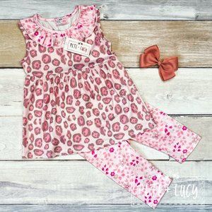 Pete + Lucy Sweet Leopard 2 pc capri set size 7/8